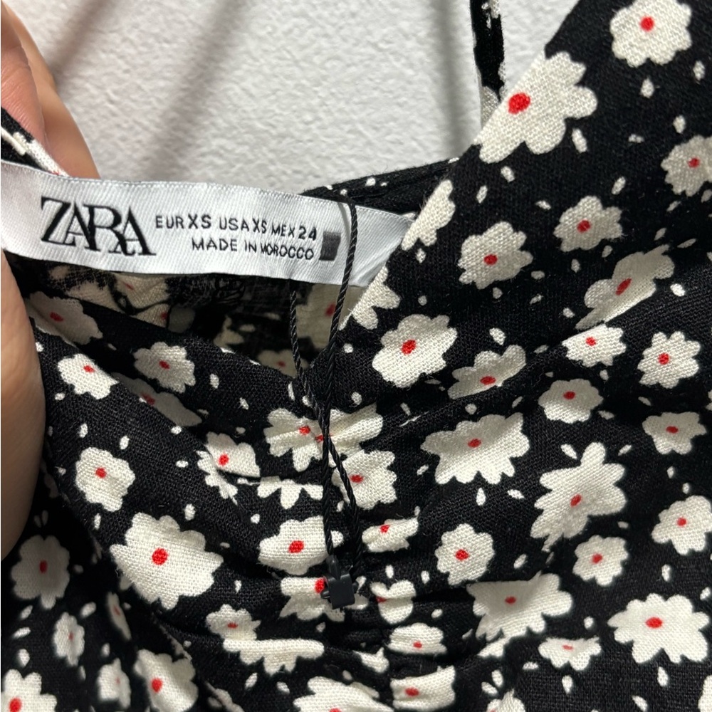 NWT Zara Black and White linen strappy Floral Maxi Dress - Picture 10 of 10